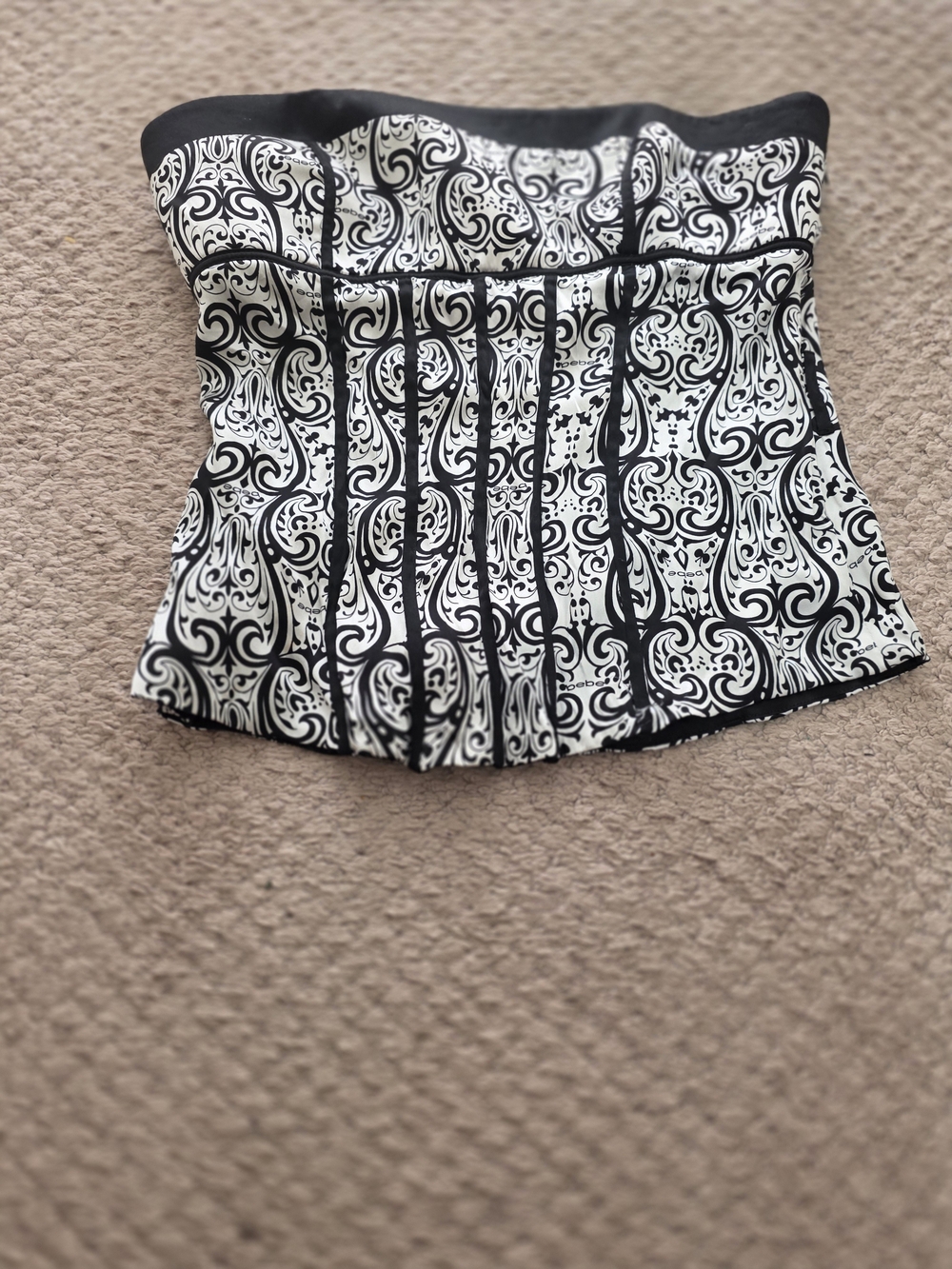 Bebe Black & White Strapless Bustier Top